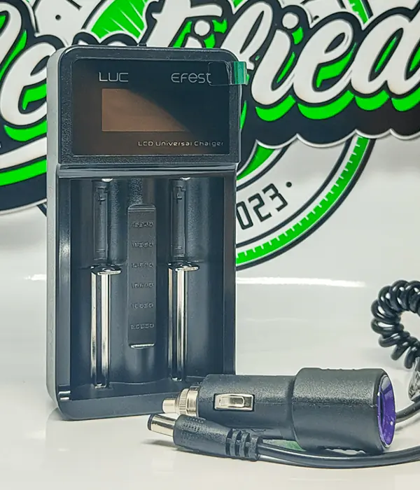 Efest LUC V2 LCD charger with included 12V car cigarette lighter adapter