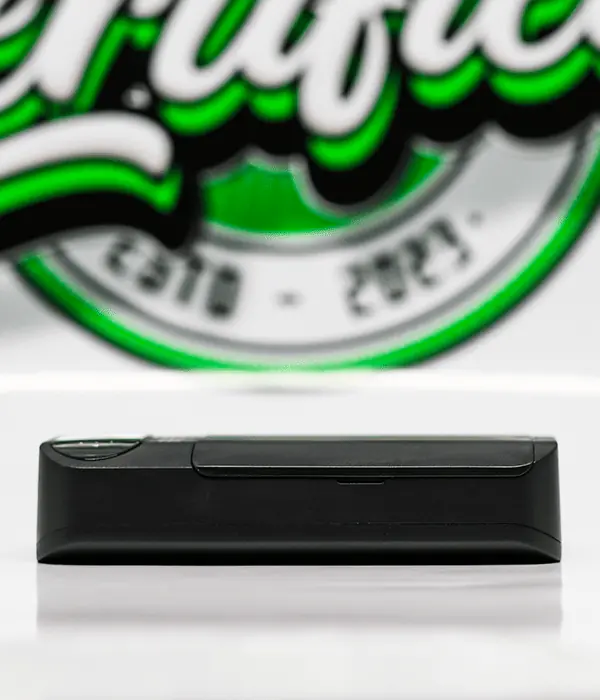 Side profile of the matte black Efest LUSH BOX portable charger on a white surface
