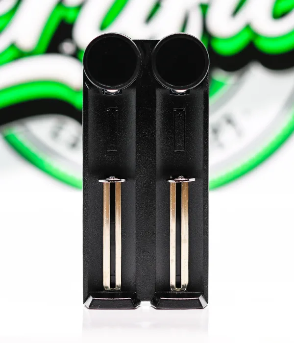 Front view of the Efest SLIM K2 showing two tall open charging bays with long sliding spring contacts