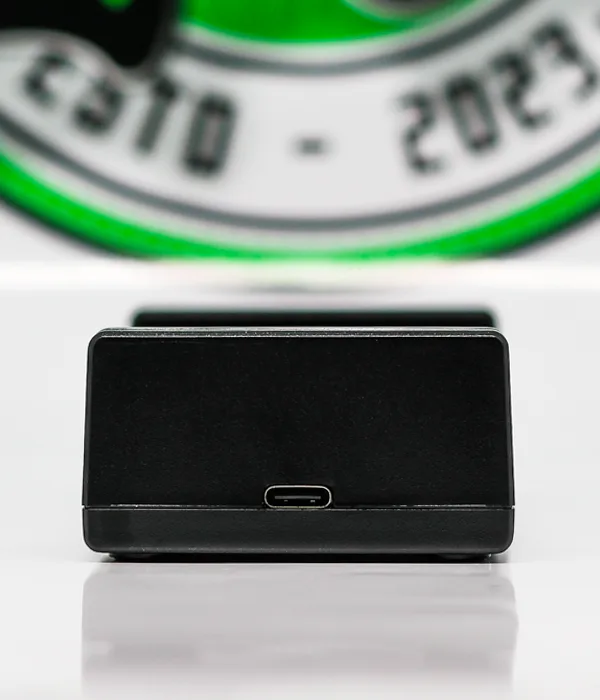 Rear of the Golisi Needle 2 charger showing the single micro-USB power input centred in the matte black housing