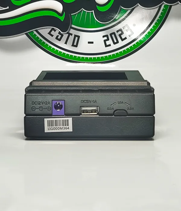 Rear panel of the Efest LUC S2 showing the purple DC 12V 2A input socket and a USB-A output marked DC 5V 1A