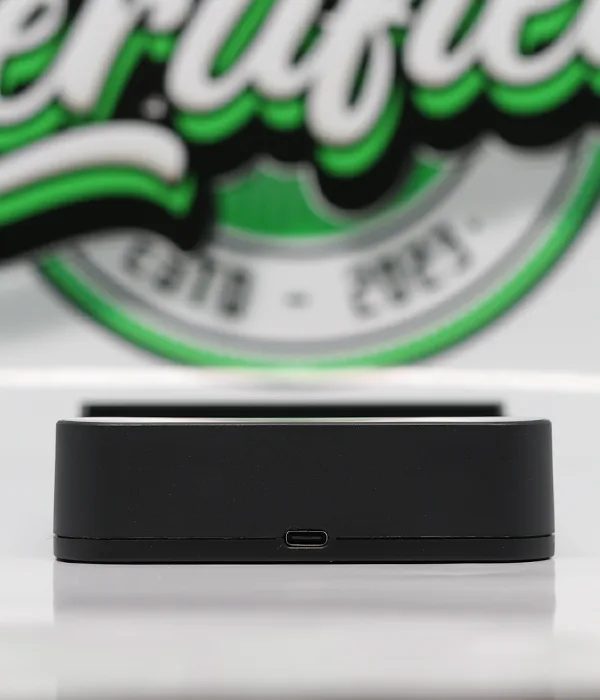 Rear view of the Efest SLIM K4 charger showing the USB-C power input port centred on the back of the base