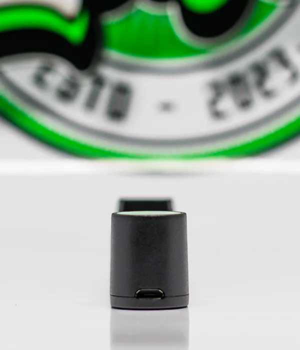End view of the base of the black Efest SLIM K1 charger showing its Micro-USB charging input port